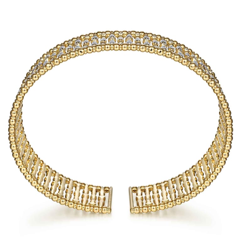 Wide 14K Yellow Gold Cage Cuff Bracelet with Diamond Stations - 1.43 ct - Shot 3