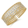 Wide 14K Yellow Gold Cage Cuff Bracelet with Diamond Stations - 1.5 ct