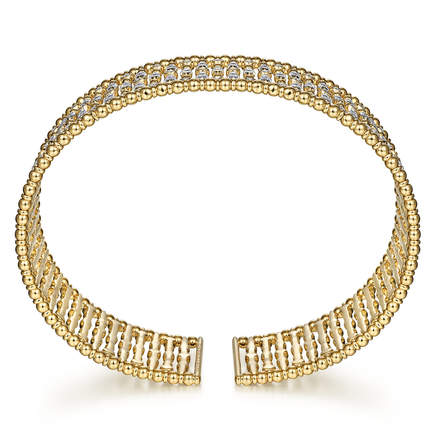 Wide 14K Yellow Gold Cage Cuff Bracelet with Diamond Stations - 1.5 ct - Shot 3