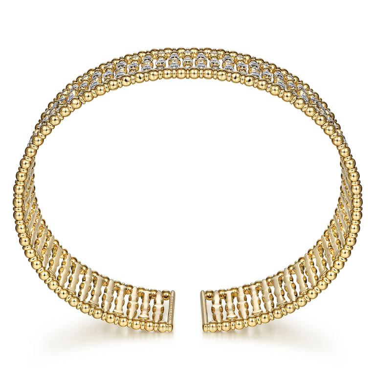 Wide 14K Yellow Gold Cage Cuff Bracelet with Diamond Stations - 1.5 ct - Shot 3