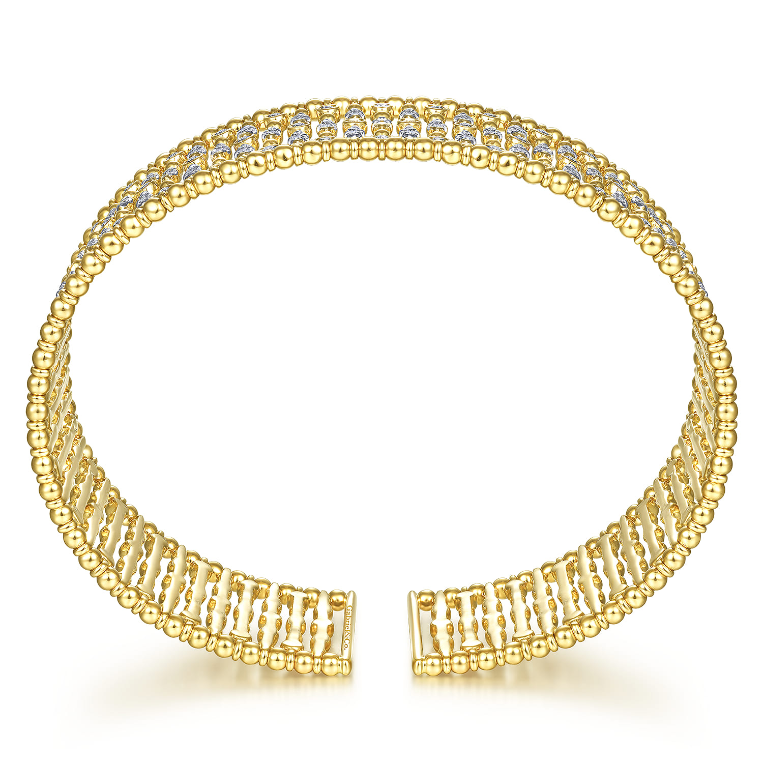 Wide 14K Yellow Gold Cage Cuff Bracelet with Diamond Stations - 1.43 ct - Shot 3