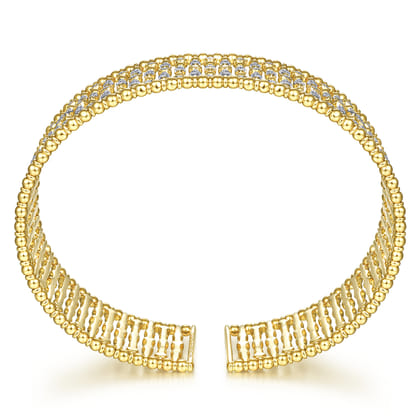 Wide 14K Yellow Gold Cage Cuff Bracelet with Diamond Stations