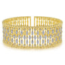 Wide 14K Yellow Gold Cage Cuff Bracelet with Diamond Stations - 1.5 ct