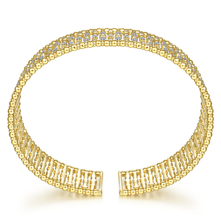 Wide 14K Yellow Gold Cage Cuff Bracelet with Diamond Stations - 1.5 ct - Shot 3