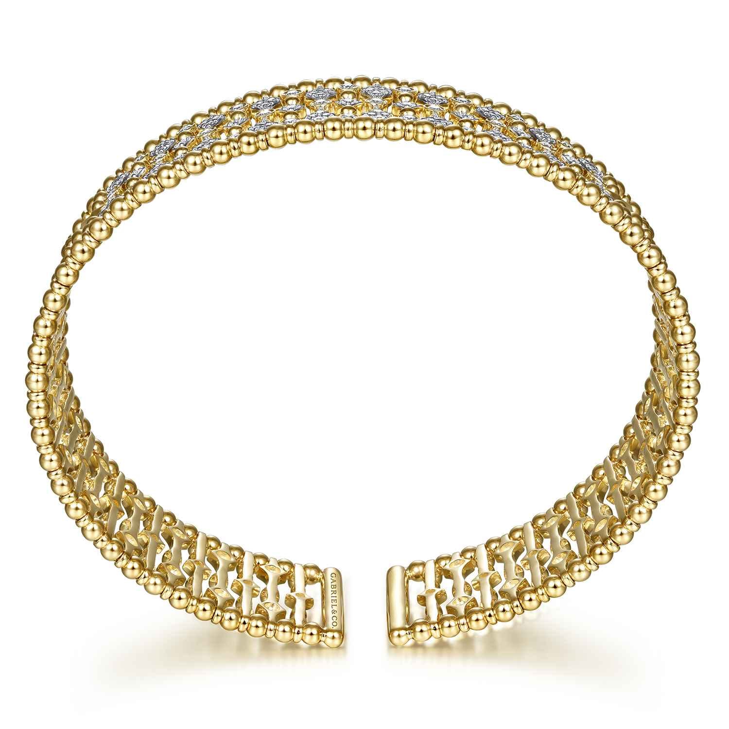 Wide 14K Yellow Gold Cage Cuff Bracelet with Diamond Stations - 0.86 ct - Shot 3