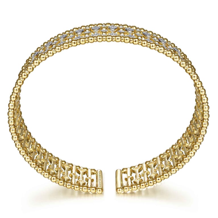 Wide 14K Yellow Gold Cage Cuff Bracelet with Diamond Stations - 0.86 ct - Shot 3