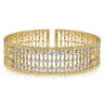Wide 14K Yellow Gold Cage Cuff Bracelet with Diamond Stations - 0.9 ct