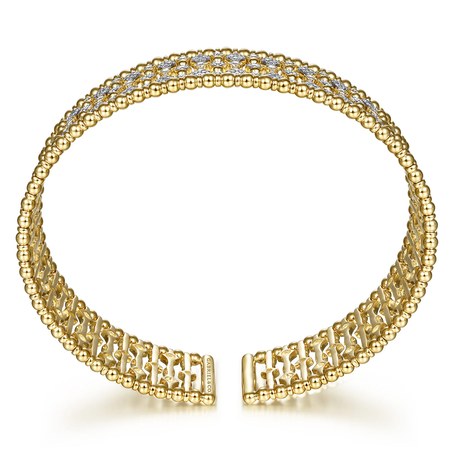Wide 14K Yellow Gold Cage Cuff Bracelet with Diamond Stations - 0.9 ct - Shot 3