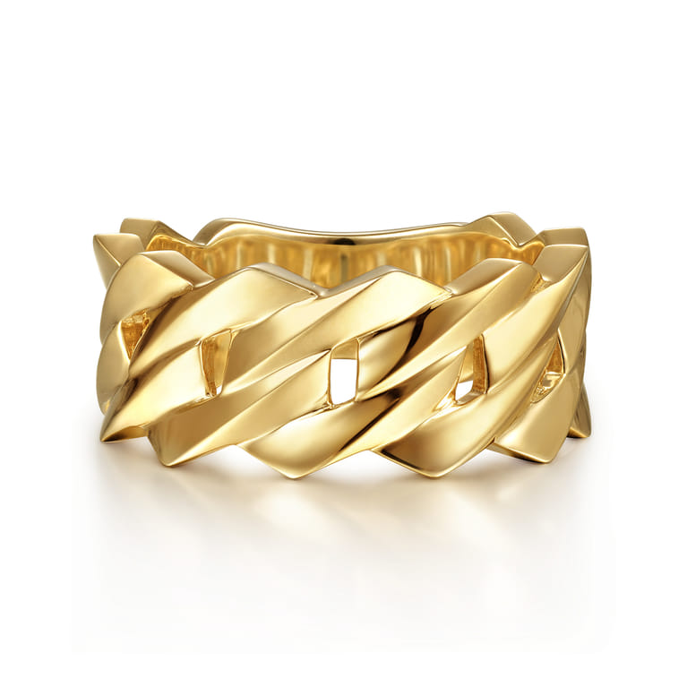 Wide 14K Yellow Gold Chain Link Band in High Polished Finish - Shot 1