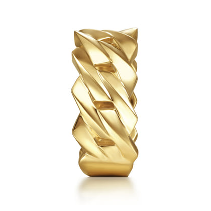 Wide 14K Yellow Gold Chain Link Band in High Polished Finish