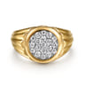 Wide 14K Yellow Gold Cluster Diamond Mens Ring in High Polish Finish - 0.75 ct