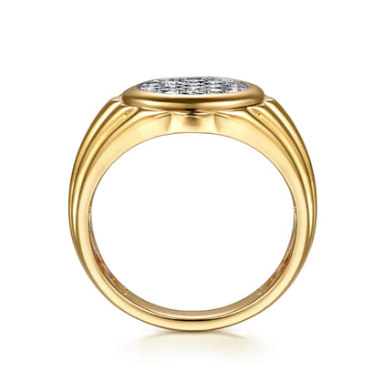 Wide 14K Yellow Gold Cluster Diamond Mens Ring in High Polish Finish