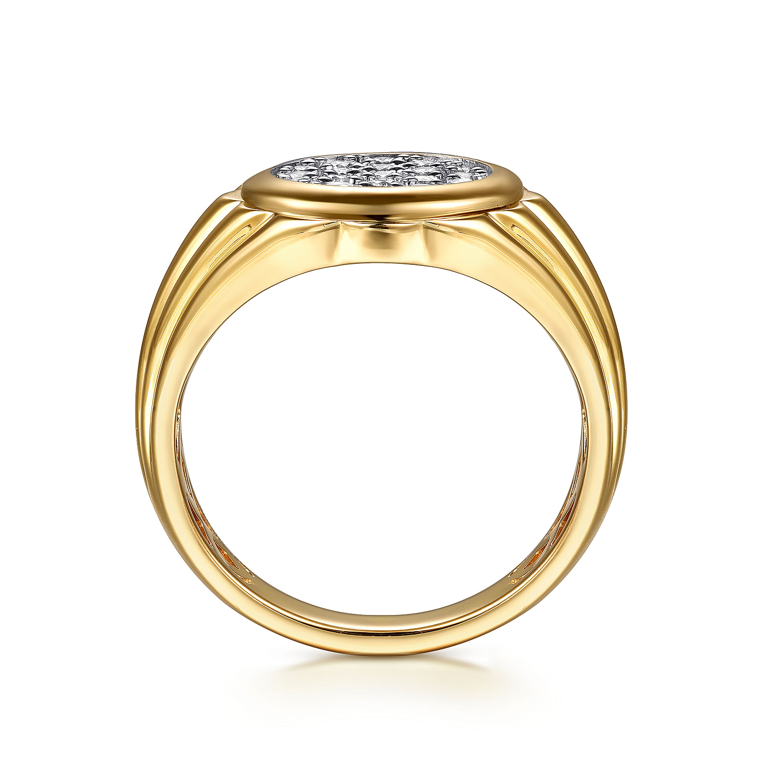 Wide 14K Yellow Gold Cluster Diamond Mens Ring in High Polished Finish - 0.75 ct - Shot 2
