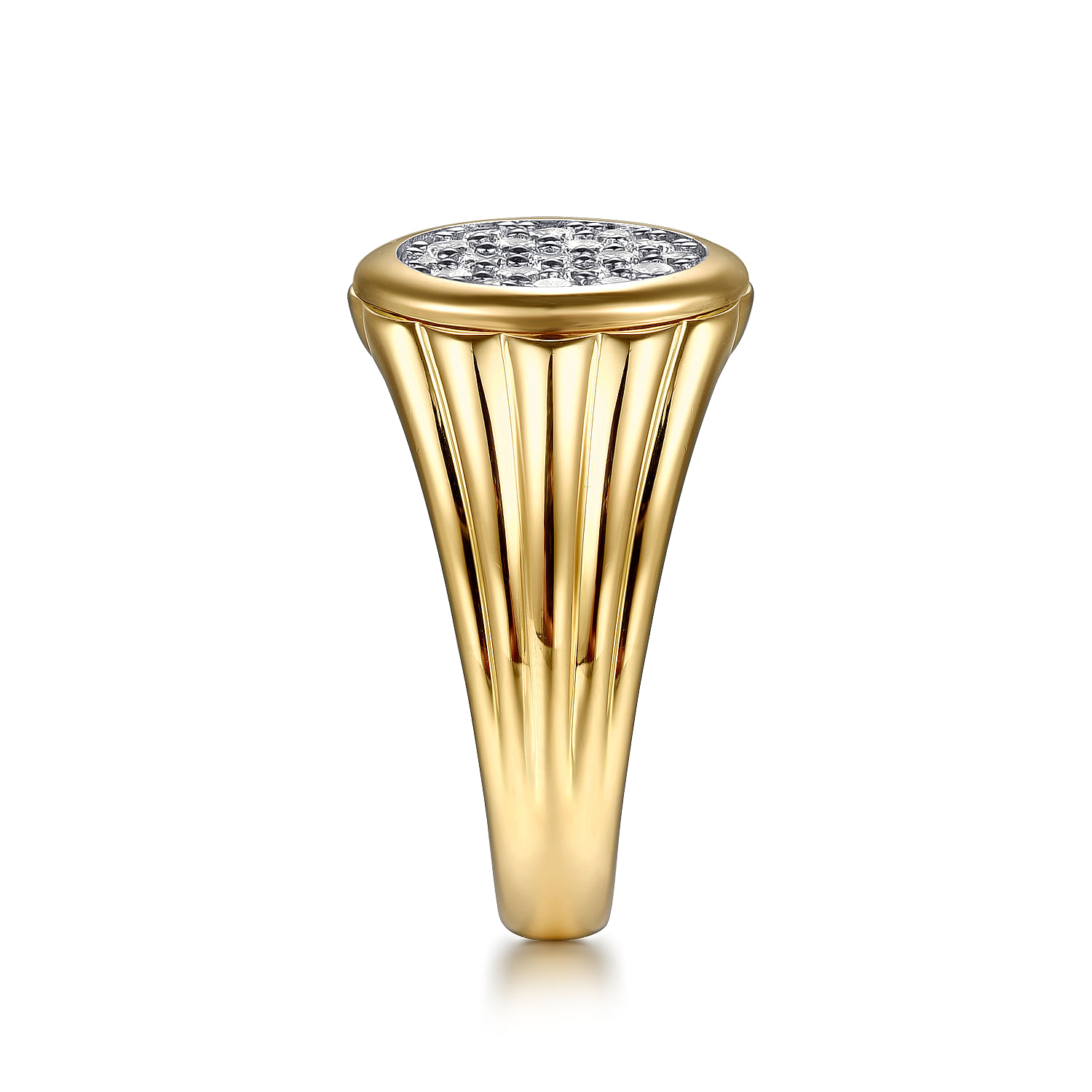 Wide 14K Yellow Gold Cluster Diamond Mens Ring in High Polished Finish - 0.75 ct - Shot 4