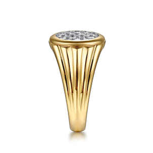 Wide 14K Yellow Gold Cluster Diamond Mens Ring in High Polished Finish