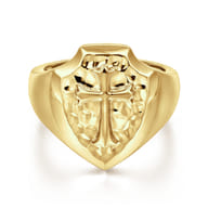 Wide 14K Yellow Gold Cross Signet Ring in High Polished Finish