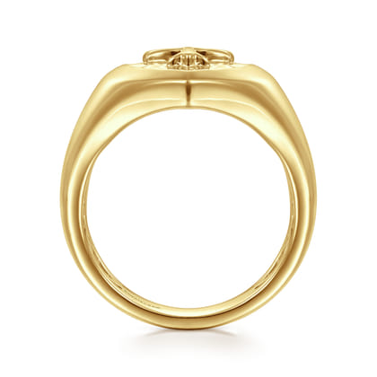 Wide 14K Yellow Gold Cross Signet Ring in High Polished Finish