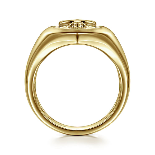 Wide 14K Yellow Gold Cross Signet Ring in High Polished Finish - Shot 2