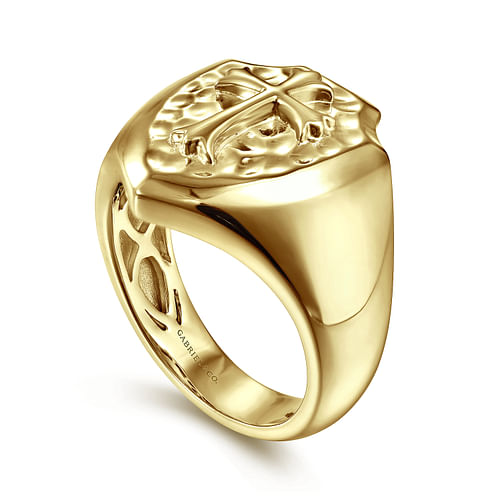 Wide 14K Yellow Gold Cross Signet Ring in High Polished Finish - Shot 3