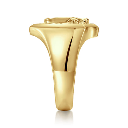 Wide 14K Yellow Gold Cross Signet Ring in High Polished Finish