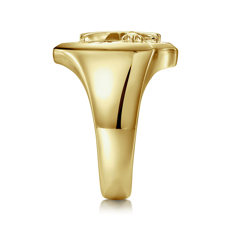 Wide 14K Yellow Gold Cross Signet Ring in High Polished Finish