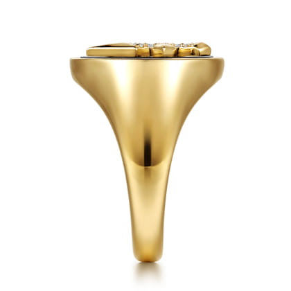 Wide 14K Yellow Gold Diamond and Onyx Cross Signet Ring