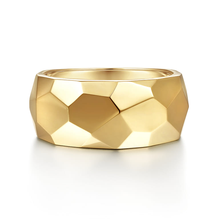 Wide 14K Yellow Gold Faceted Band in High Polished Finish - Shot 1