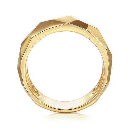 Wide 14K Yellow Gold Faceted Band in High Polished Finish