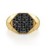 Wide 14K Yellow Gold Faceted Signet Ring with Black Diamond Pave in High Polished Finish - 0.65 ct