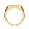 Wide 14K Yellow Gold Faceted Signet Ring with Black Diamond Pave in High Polished Finish - 0.65 ct