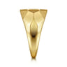Wide 14K Yellow Gold Faceted Signet Ring with Black Diamond Pave in High Polished Finish - 0.65 ct