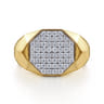 Wide 14K Yellow Gold Faceted Signet Ring with Pave Diamonds in High Polished Finish - 0.65 ct
