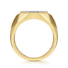 Wide 14K Yellow Gold Faceted Signet Ring with Pave Diamonds in High Polished Finish - 0.65 ct