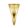 Wide 14K Yellow Gold Faceted Signet Ring with Pave Diamonds in High Polished Finish - 0.65 ct