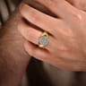 Wide 14K Yellow Gold Faceted Signet Ring with Pave Diamonds in High Polished Finish - 0.65 ct