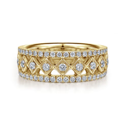 Wide 14K Yellow Gold Geometric Diamond Anniversary Band