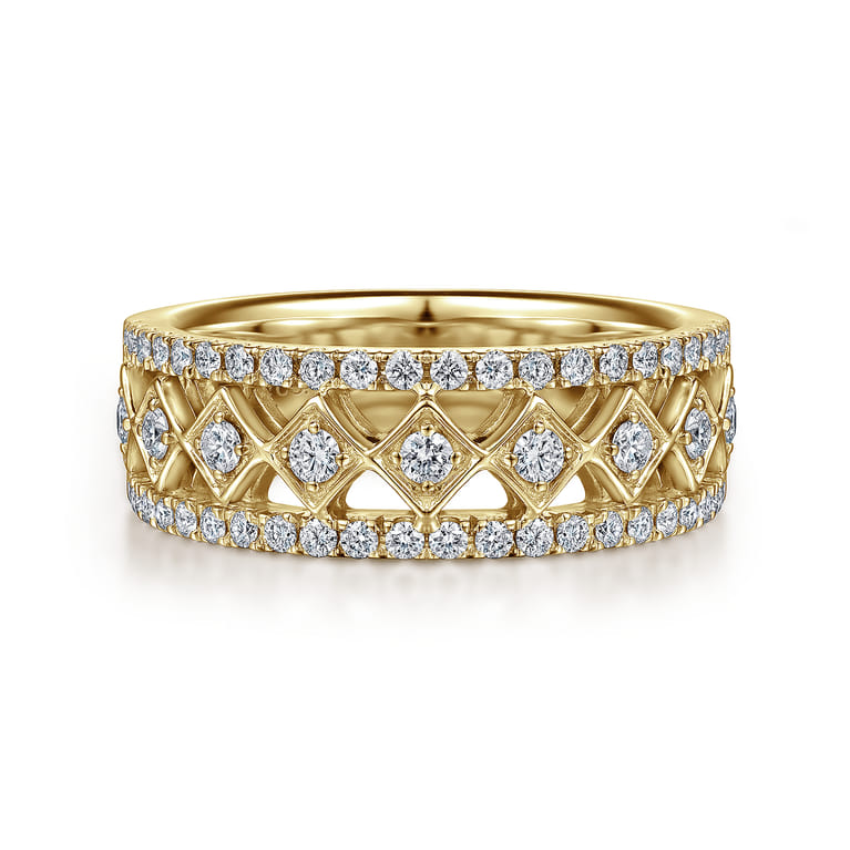 Fancy Wedding Ring in 14k Yellow Gold with Round Natural Diamond at Gabriel & Co. - Shot 1