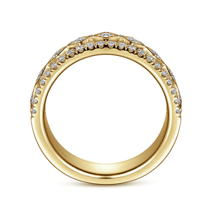 Wide 14K Yellow Gold Geometric Diamond Anniversary Band