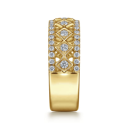 Wide 14K Yellow Gold Geometric Diamond Anniversary Band