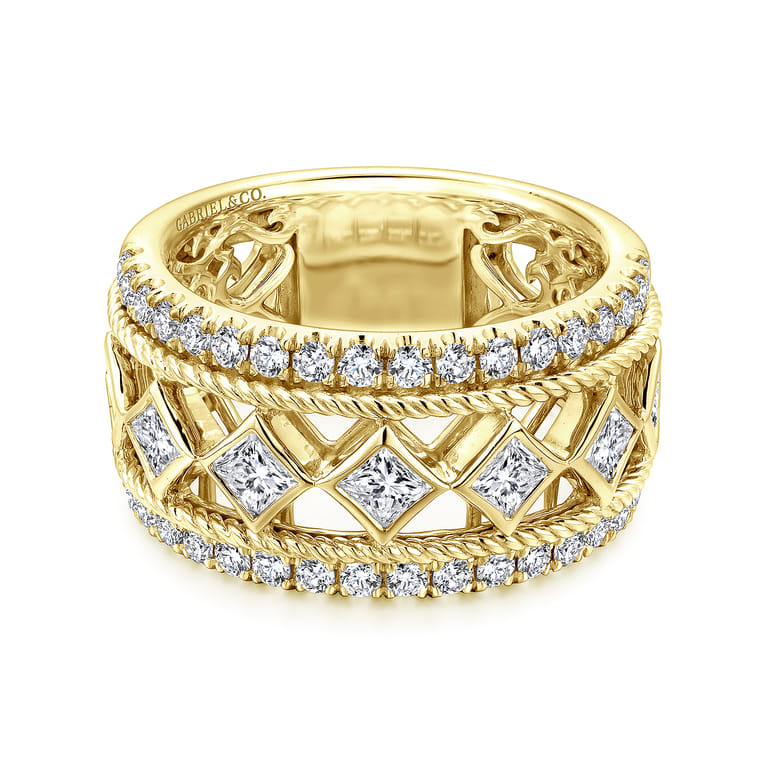 Fancy Wedding Ring in 14k Yellow Gold with Princess Cut Natural Diamond at Gabriel & Co. - Shot 1