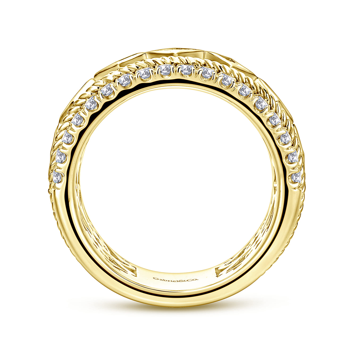 Fancy Wedding Ring in 14k Yellow Gold with Princess Cut Natural Diamond at Gabriel & Co. - Shot 2