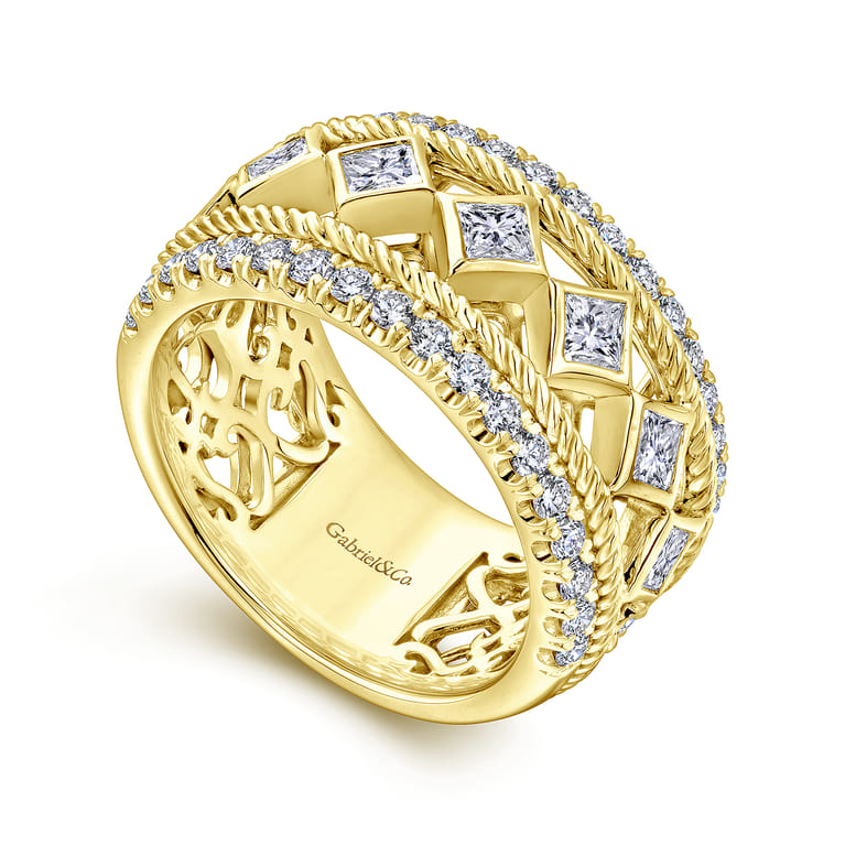 Fancy Wedding Ring in 14k Yellow Gold with Princess Cut Natural Diamond at Gabriel & Co. - Shot 3