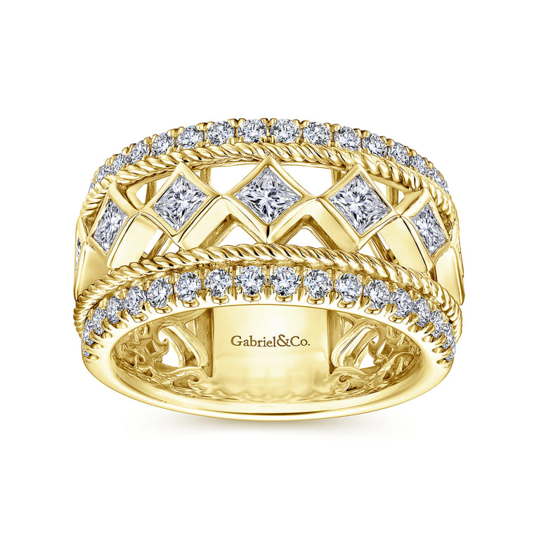 Fancy Wedding Ring in 14k Yellow Gold with Princess Cut Natural Diamond at Gabriel & Co. - Shot 4