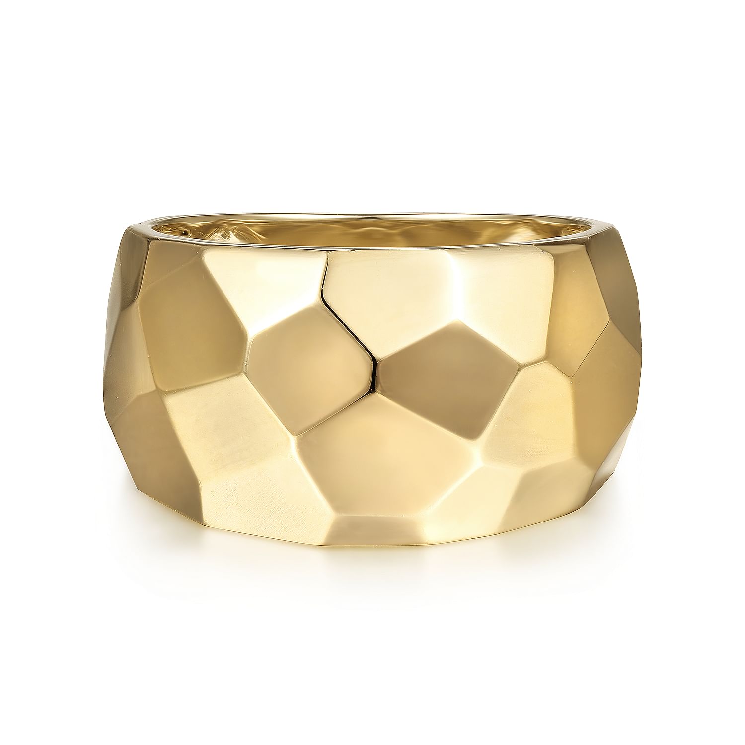 Wide 14K Yellow Gold Hammered Ring