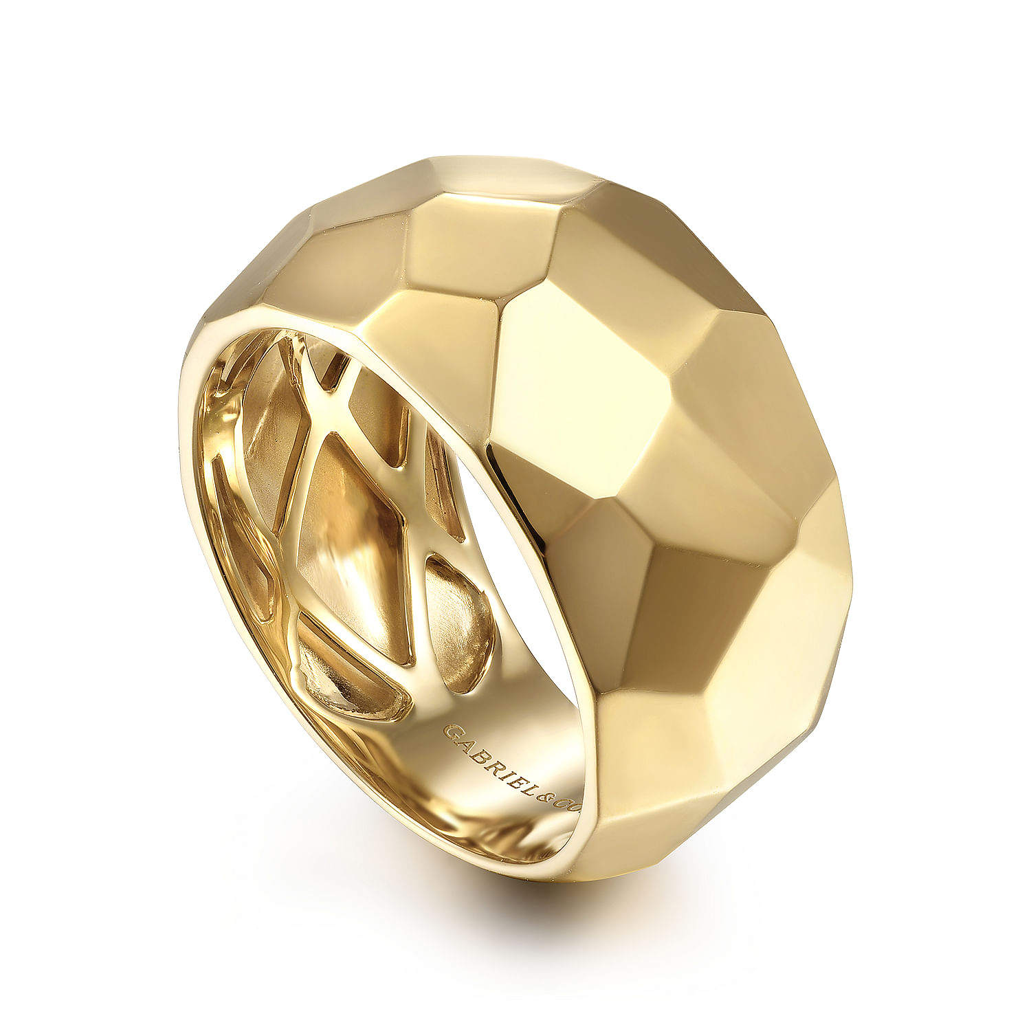 Wide 14K Yellow Gold Hammered Ring - Shot 3