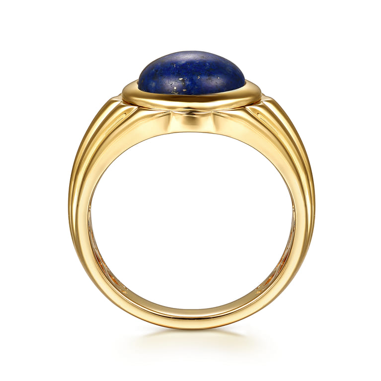 Wide 14K Yellow Gold Lapis Mens Ring in High Polished Finish - Shot 2