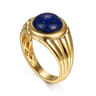 Wide 14K Yellow Gold Lapis Mens Ring in High Polished Finish