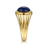 Wide 14K Yellow Gold Lapis Mens Ring in High Polished Finish