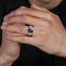Wide 14K Yellow Gold Lapis Mens Ring in High Polished Finish