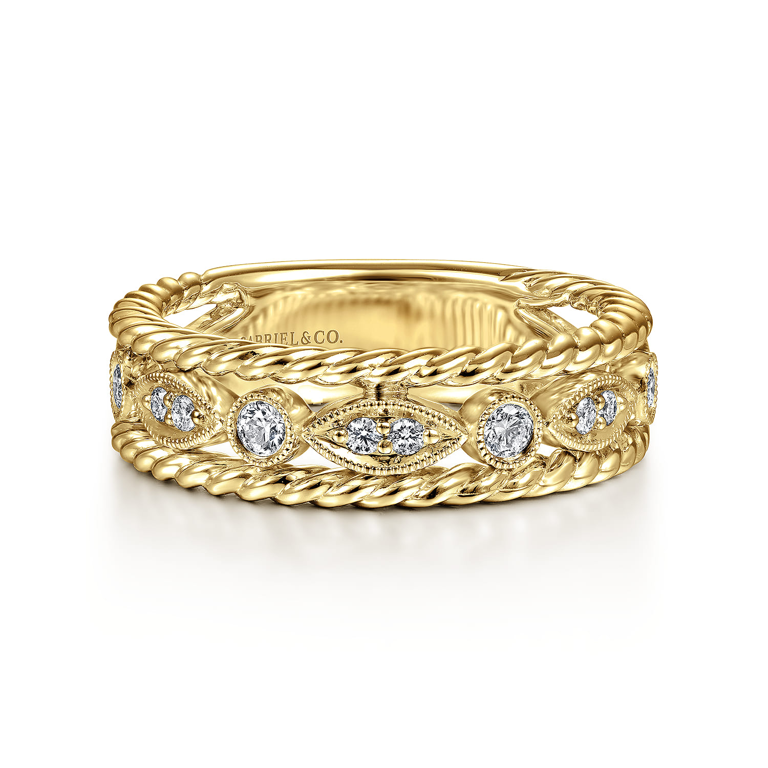 Fancy Wedding Ring in 14k Yellow Gold with Round Natural Diamond at Gabriel & Co. - Shot 1